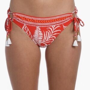 LA BLANCA NWT Red Tapestry Adjustable‎ Loop Hipster Bikini Bottoms L